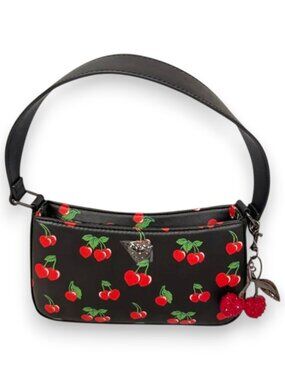 Betsey Johnson Heart Cherry Print Black Shoulder Bag NWT
